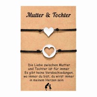 Aunis Mutter Tochter Armband Sets Für 2 Herz Armbänder Schmuck Geschenke für Mama Tochter Weihnachten Muttertag-  A004-Matching Heart 2 Black