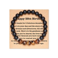 Aunis 50th Birthday Gifts for Men Black Onyx Brown Tiger Eye Stone Beaded Bracelet Birthday Gifts for Men Him C-018-50th