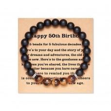 Aunis 50th Birthday Gifts for Men Black Onyx Brown Tiger Eye Stone Beaded Bracelet Birthday Gifts for Men Him C-018-50th