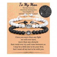 Aunis Gifts for Him 2 Pcs Couple Bracelets, to My Man Anniversary Jewelry Gifts 100 Languages I Love You Gifts for Husband Wife Boyfriend Girlfriend C-002-to my man