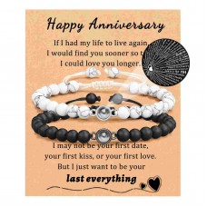 Aunis Anniversary Jewelry Gifts for Couple 2 Pcs Couple Bracelets, 100 Languages I Love You Gifts for Husband Wife Boyfriend Girlfriend C-002-happy anniversary