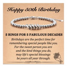 Aunis 50th Birthday Gifts for Women Five Rings Bracelet Birthday Presents for Friend Mum Auntie C-006-50th birthday