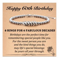 Aunis 60th Birthday Gifts for Women Six Rings Bracelet Birthday Presents for Mum Grandma Auntie  C-006-60th birthday