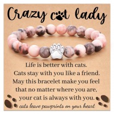 Aunis Cat Gifts for Women Cat Lovers Pink Nature Stone Bracelet C-020-cat's paw